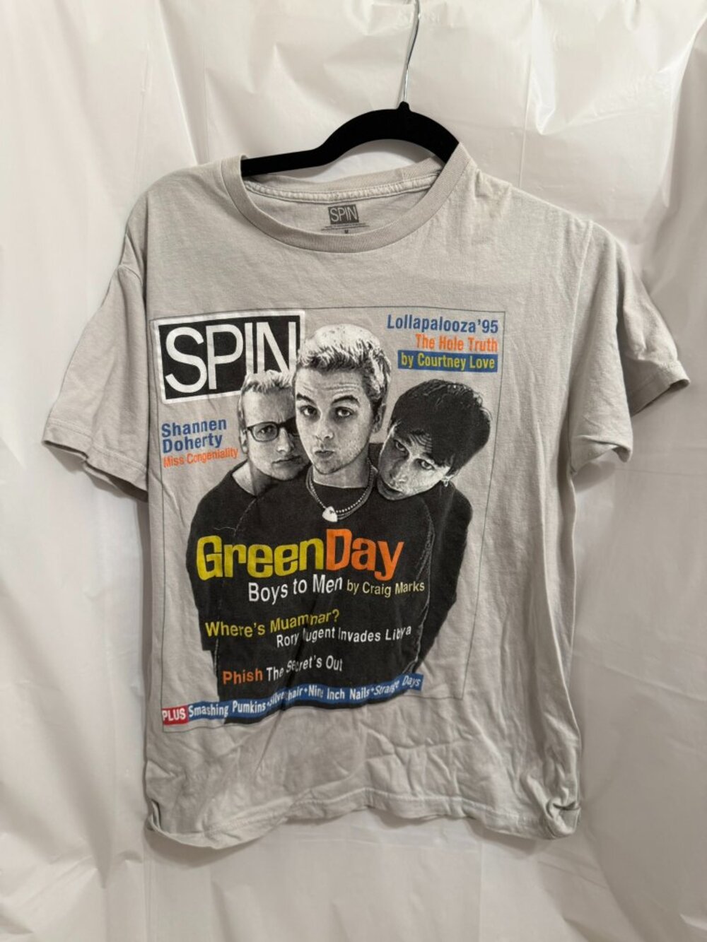 Green Day Spin Magazine Cover Lollapalooza 95 Graphic T-Shirt Medium Gray